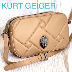 KURT GEIGER Kensington Small Quilted Leather Camera crossbody Bag CAMEL